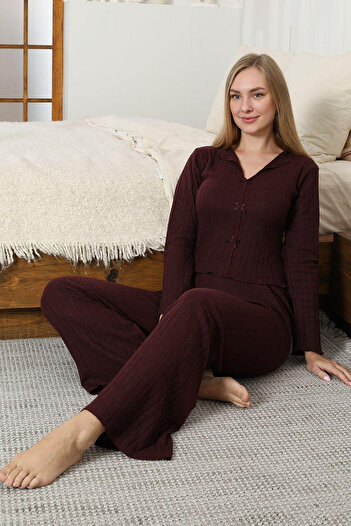 DPARİS Bow Detailed Long Sleeve Interlock Pajama Set