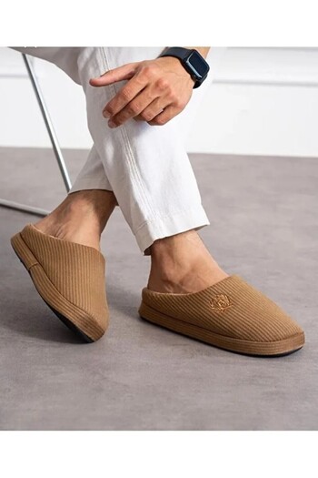 Jackers Embroidered Ribbed Pattern Comfortable Soft Silent Sole Fur Lined Men's House Slippers