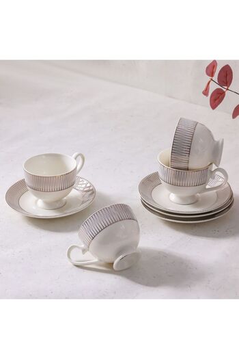 Danube Home Youthful Bite Ellipse Tea Set – 8-Piece Porcelain Cups & Saucers for 4, Elegant & Giftable