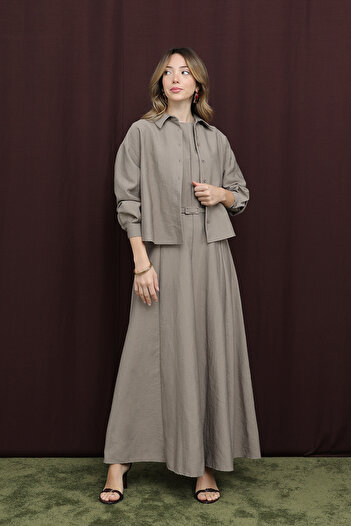 Modamorfo Women's Belted Shirt Dress - Mink