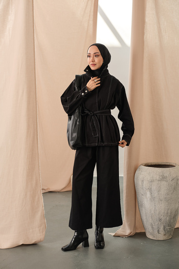 LOCCO Women's Snap Fastener Gabardine Suit Black
