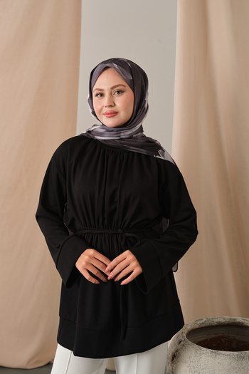 LOCCO Women's Elastic Waist Tunic Black