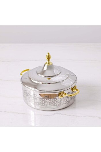 Danube Home Nomaris 2500ml Hot Pot – Gold Etching, Shiny Polished, Elegant Food Server for Family Meals