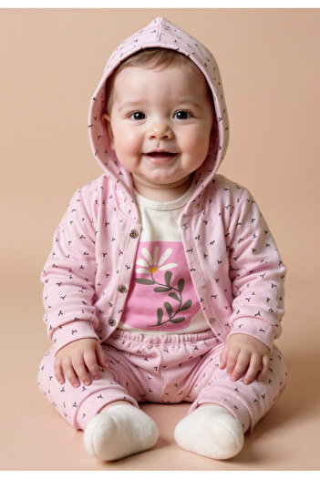 Tuabella 100% Cotton 3-Piece Baby Girl Set (Snap Fastener Bodysuit + Cardigan + Bottoms)