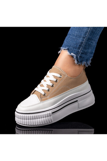 BMoD Beige with white women's sneakers with a thick sole MOD09706