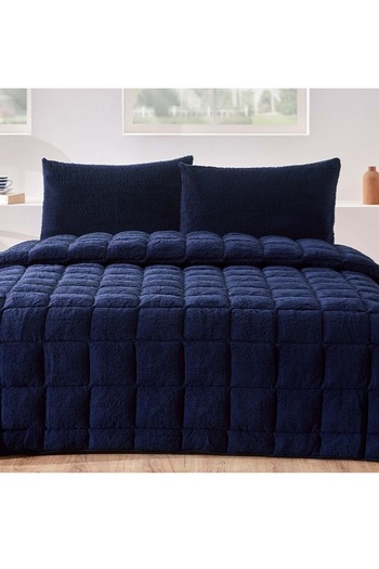 Özdilek Navy Blue Nova Quilt (Without Pillow) Sherpa Blanket Textured Double Size (195X215)