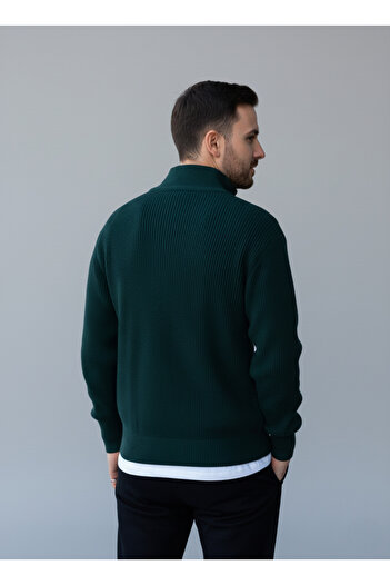 Alex Rosen Nefti Green Knitwear Half Zipper Thick Sweater