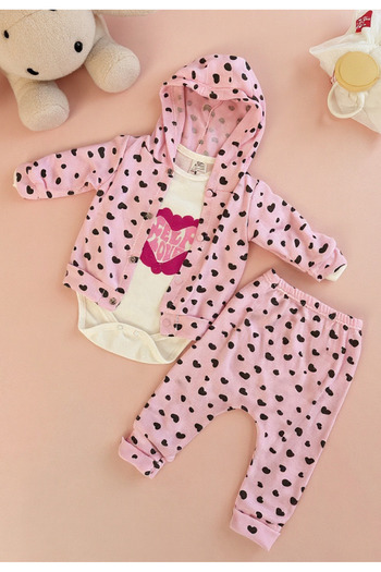 Tuabella 100% Cotton 3-Piece Baby Girl Set (Snap Fastener Bodysuit + Cardigan + Bottoms)