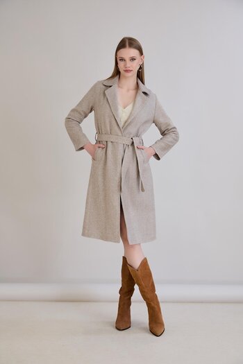 Sortie Herringbone Cashmere Coat Mink
