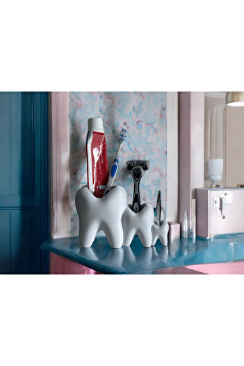 multiogz 3-Piece Tooth-Shaped Toothpaste and Toothbrush Stand |   Bathroom Organizer from Large to Small