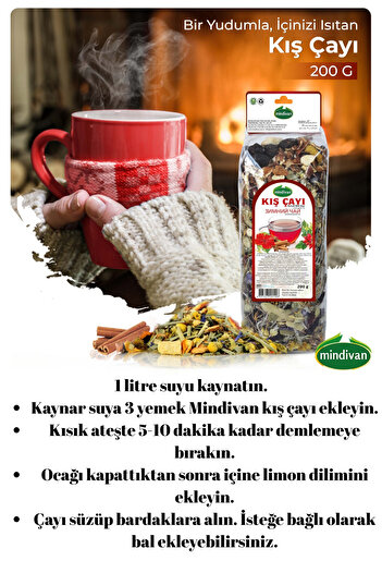 Mindivan Kış Çayı Hibiskus, Portakal, Nar Kabuğu, Ada Çayı, Kekik, Papatya, Atom içerek Çay 200GR