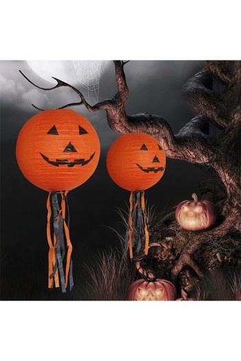 ToptanPasaj Pumpkin Paper Japanese Led Ornament - Pumpkin Decor Round Lantern Ornament 25 Cm