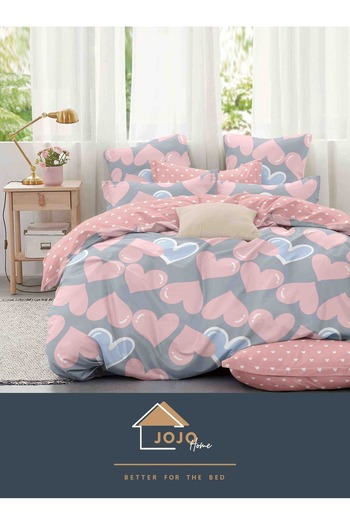 JOJO HOME Bed linen, 4 pieces, 1 person, 155x230cm, fine cotton, Pink Hearts