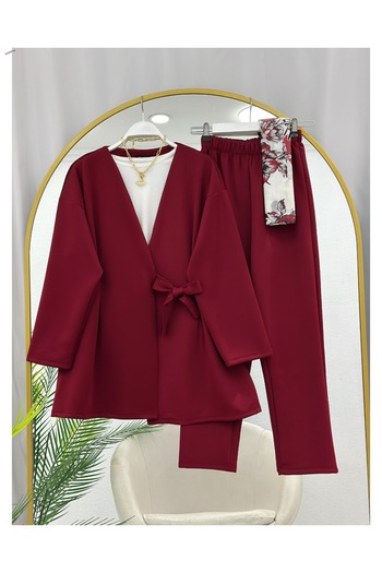 YEDİLALE Front-Fastening Puff Scuba Fabric Double Pants Suit (Excluding Underwear and Shawl)
