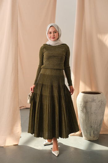 LOCCO Women's Glitter Detailed Dress Oil Green