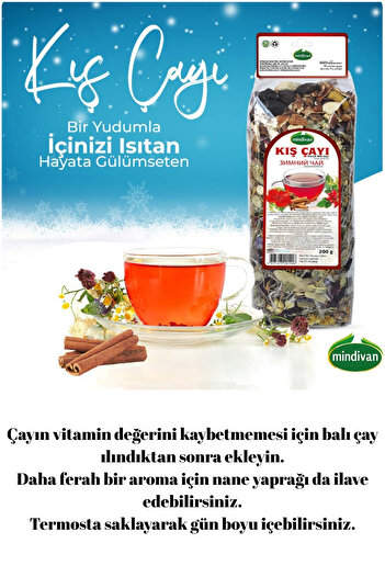 Mindivan Kış Çayı Hibiskus, Portakal, Nar Kabuğu, Ada Çayı, Kekik, Papatya, Atom içerek Çay 200GR