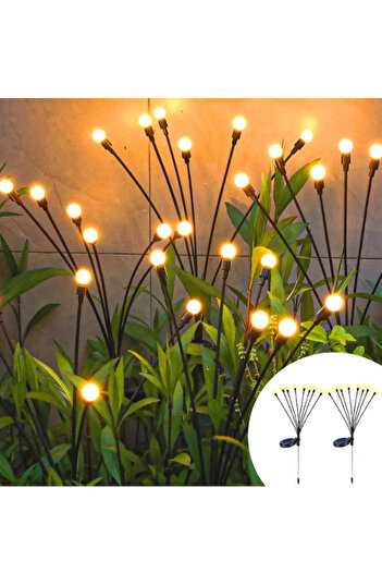 AVEO Pack of 2 Solar Garden Lamp, SDLOGAL, 8LED, Firefly Effect, Waterproof, Warm White