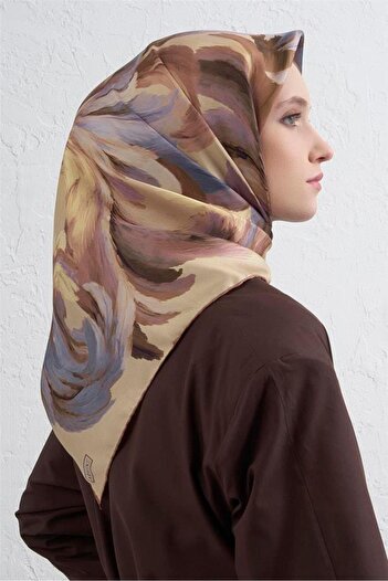 Armine Sura Pure Silk Scarf 9423 - 57 Mink Mixed Pattern