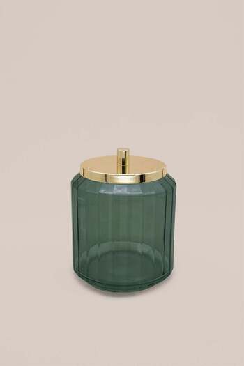 Barine Emerald Glass Bathroom Jar, Cotton Ball Holder Green