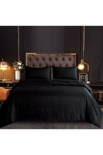 Casa de Vis Double bed sheet set, satin cotton, 180 x 200 cm, 6 pieces, black, Casa de Vis, DT-04