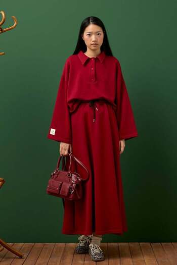 Ceylan Otantik Burgundy 3 Thread Neckline Bodysuit & Skirt Set