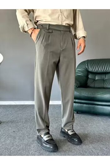 TÜZeMEN Pleated Fabric Trousers with Belt Detail