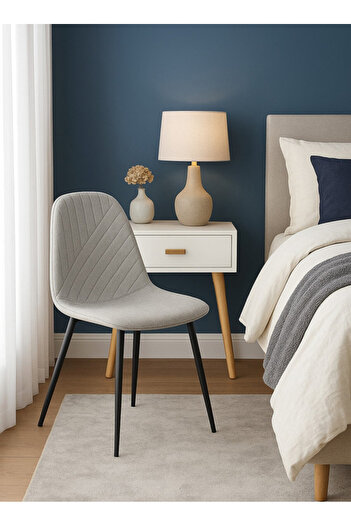 ESMART Set of 2 Modern Dining Chair,Velvet Upholstered, With Metal Legs, 45 x 86 x 55 cm,Gray