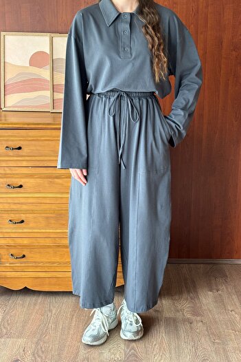Ceylan Otantik Anthracite Single Jersey Bodysuit & Shalwar Pants Set