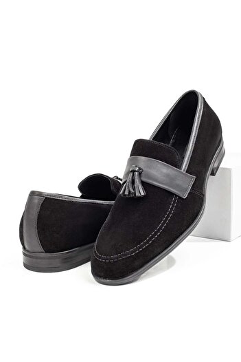 BMoD Black men's suede loafers with fringe, made of genuine leather MOD08763