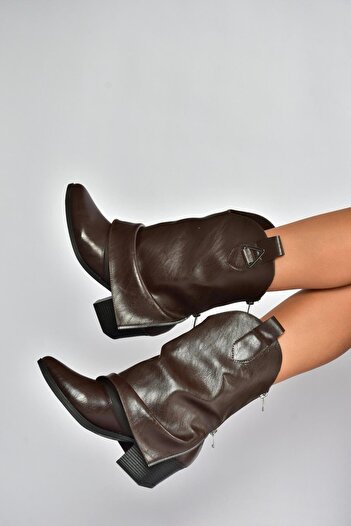 Fox Shoes V973601009 Brown Thick Heeled Western Cowboy Women's Boots