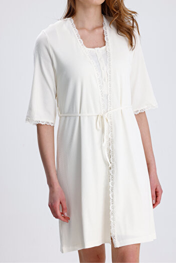 Magic Form Lace Combed Cotton Dressing Gown Nightgown Set 32919