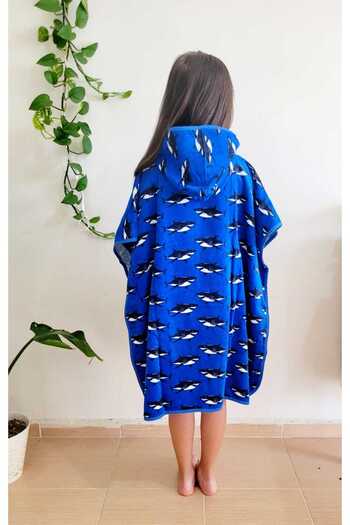 GÜRPAMUK HOME & BABY Outlet 100% Cotton Girls-Boys Children's Sea, Beach, Pool, Bath Hooded Towel Poncho 10/12 Years Old Shark