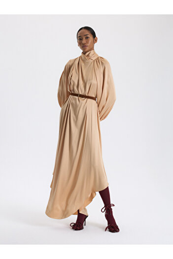BAQA Beige Draped Asymmetrical Dress