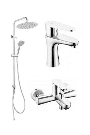FERRO Pachet 3 in 1 Baterii Algeo lavoar baterie cada/dus si coloana de dus WIZARD PRO, crom