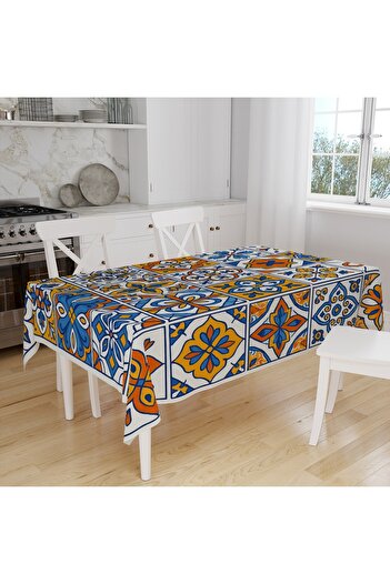 Else Dekor Colorful Retro Tiles Patterned Digital Printing Suede Fabric Kitchen Tablecloth
