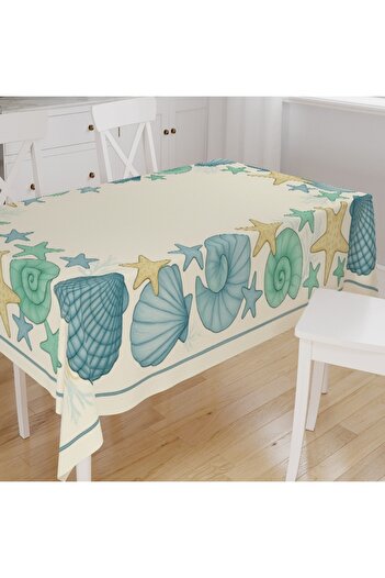 Else Dekor Colorful Seashells Patterned Digital Printing Suede Fabric Kitchen Tablecloth