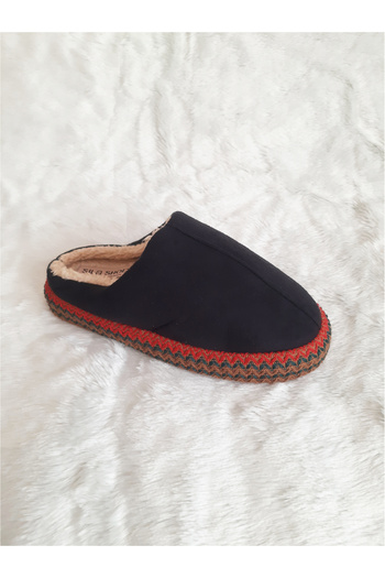 Efsun Colorful Knitted Straw Detailed Plush Non-Slip Thick Soled Hospitality Dowry Winter Women's House Slippers