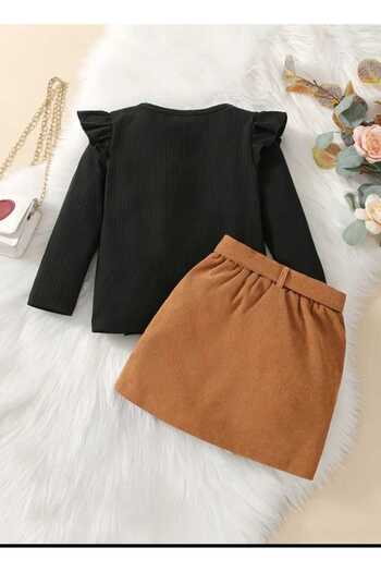 BEBEĞİME ÇORAP Girl's Ruffle Sleeve Black Skirt Set