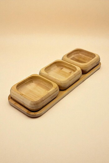 Kitchen Way Bamboo 3-Piece Tray Square Snack Bowl Set Kw-448