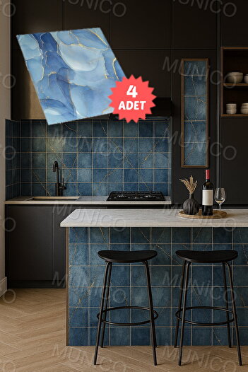 Munico 4PC 30x30 Cm Kendinden Yapışkanlı Okyanus 3D Şık Fayans Duvar Yapıştırma Duvar Kağıdı Dekor