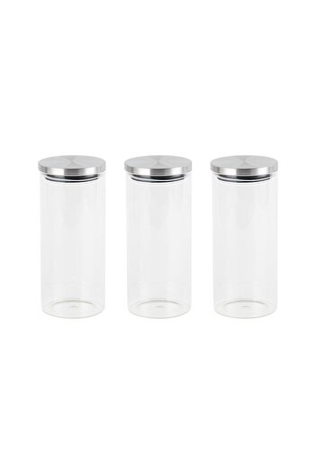 Danube Home Abaco 3-Piece Glass Jar Set with Steel Lids – Airtight Pantry Containers, 1500ml Each