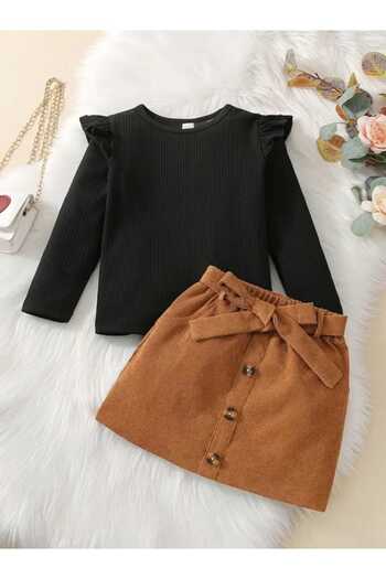 BEBEĞİME ÇORAP Girl's Ruffle Sleeve Black Skirt Set
