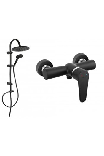 FERRO 2 in 1 Package Rondo shower column, with Algeo Matte Black shower mixer, Matte Black shower bar set