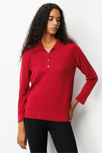 Desen Triko Women's Polo Neck Collar and Buttoned Sleeves Blouse Cherry
