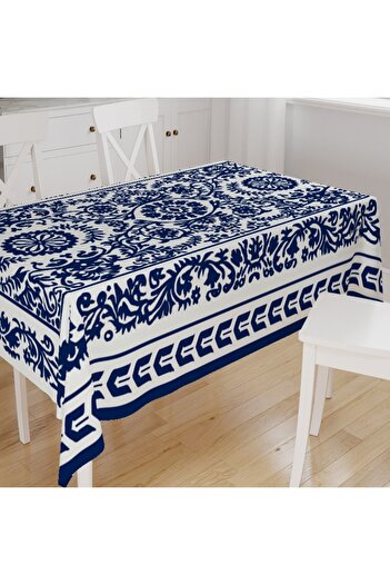 Else Dekor Vintage Geometric Patterned Digital Print Suede Fabric Kitchen Tablecloth