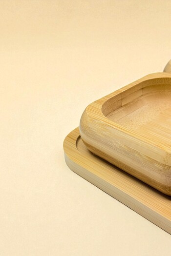 Kitchen Way Bamboo Square Snack Bowl Set with 4 Trays Kw-450