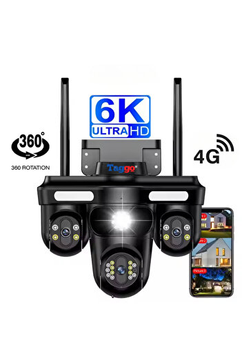 Taggo Crocodile Surveillance Camera, 4G Connection, 3 Lenses, 12 MP, Panoramic View, Night vision
