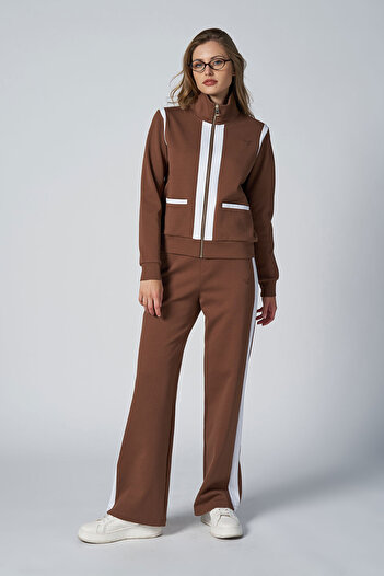 bilcee Women's Brown Fashion Stand Collar Tracksuit Set 4562