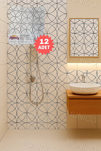 Munico 12PC 30x30 Cm Kendinden Yapışkanlı Geometrik 3D Şık Fayans Duvar Yapıştırma Duvar Kağıdı Dekor