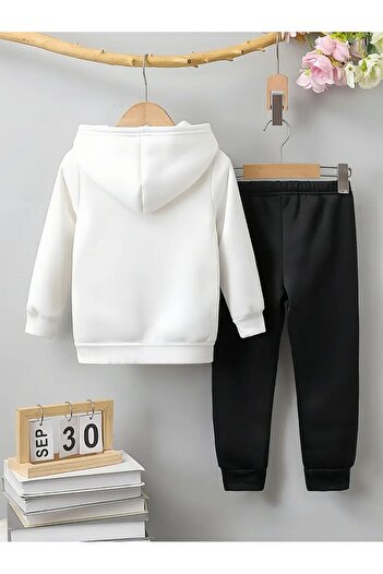 buendiakids Girl/Boy White-Black Gamer Color Console Printed Hooded Sweatpants Set